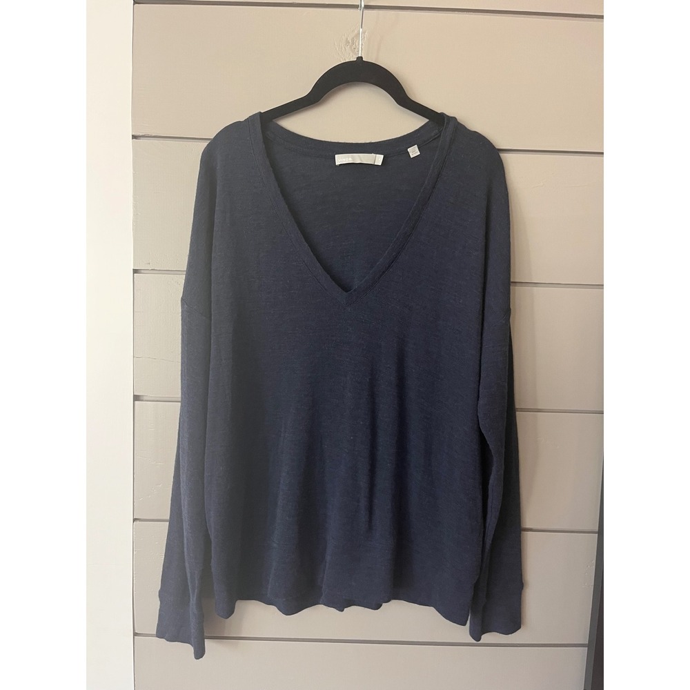 Vince Navy‎ Blue V Neck Long Sleeve Lightweight Wool Sweater Top M